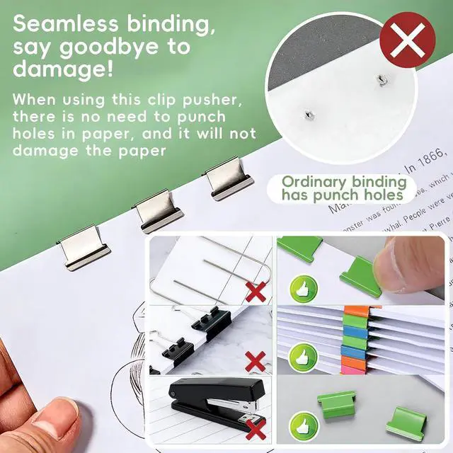Alt view image 5 of 6 - Portable Binder Clip Stapler, 2 Pack Damage-Free & No-Hole Paper Clamp Dispenser with 100 Metal Clips, Handheld Stapleless Stapler for Office Home School Document Organization