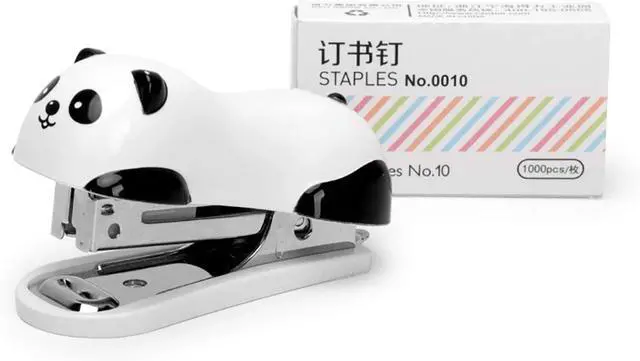 Alt view image 3 of 6 - 1 Pack Mini Panda Desktop Stapler for 10 Sheets Capacity with 1000 Pcs No.10 Staples for Paper Clips Staplers for Desk for Friends and Children(Panda)