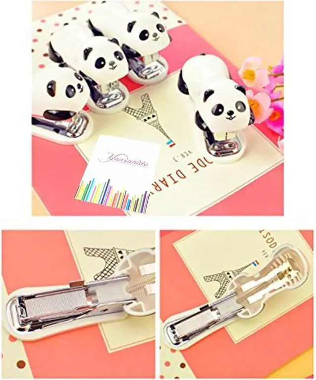 Alt view image 4 of 6 - 1 Pack Mini Panda Desktop Stapler for 10 Sheets Capacity with 1000 Pcs No.10 Staples for Paper Clips Staplers for Desk for Friends and Children(Panda)