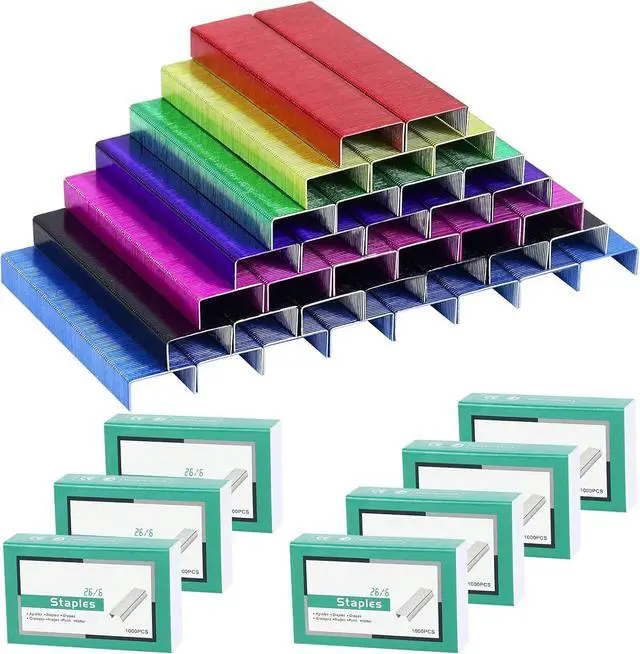 Main image of 7Pack Colorful 26/6 Standard Staples, Refills for Desktop Office Staplers