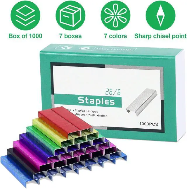 Alt view image 6 of 7 - 7Pack Colorful 26/6 Standard Staples, Refills for Desktop Office Staplers