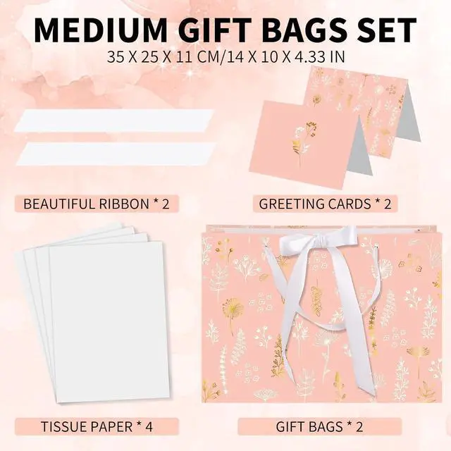 Alt view image 2 of 7 - woric 13.7" Pink Gift Bags Set of 2, Large Birthday Gift Bags for Women