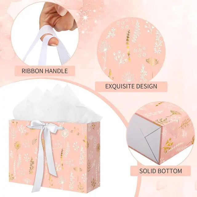 Alt view image 3 of 7 - woric 13.7" Pink Gift Bags Set of 2, Large Birthday Gift Bags for Women