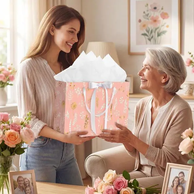 Alt view image 5 of 7 - woric 13.7" Pink Gift Bags Set of 2, Large Birthday Gift Bags for Women