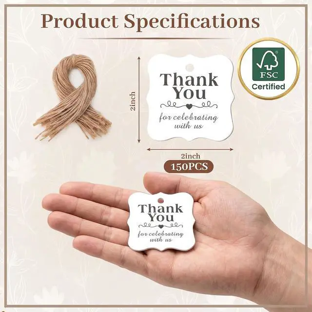 Alt view image 6 of 7 - SallyFashion Thank You Gift Tags with String, 150 Pack 2 X 2 inch