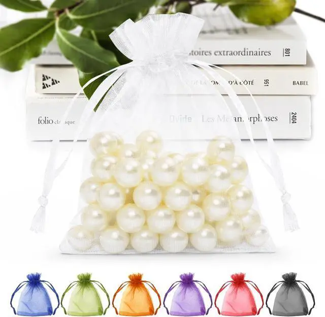 Main image of ANZNKU 50 Pcs White Organza Bags 3×4'', Small Mesh Gift Bag with Drawstring