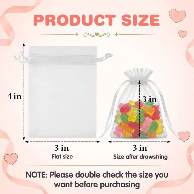 Alt view image 2 of 6 - ANZNKU 50 Pcs White Organza Bags 3×4'', Small Mesh Gift Bag with Drawstring