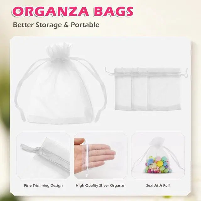 Alt view image 3 of 6 - ANZNKU 50 Pcs White Organza Bags 3×4'', Small Mesh Gift Bag with Drawstring