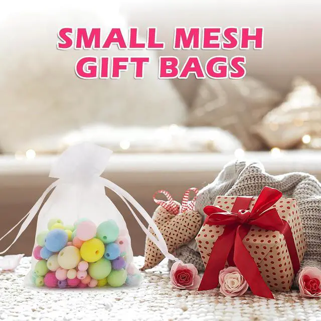 Alt view image 5 of 6 - ANZNKU 50 Pcs White Organza Bags 3×4'', Small Mesh Gift Bag with Drawstring