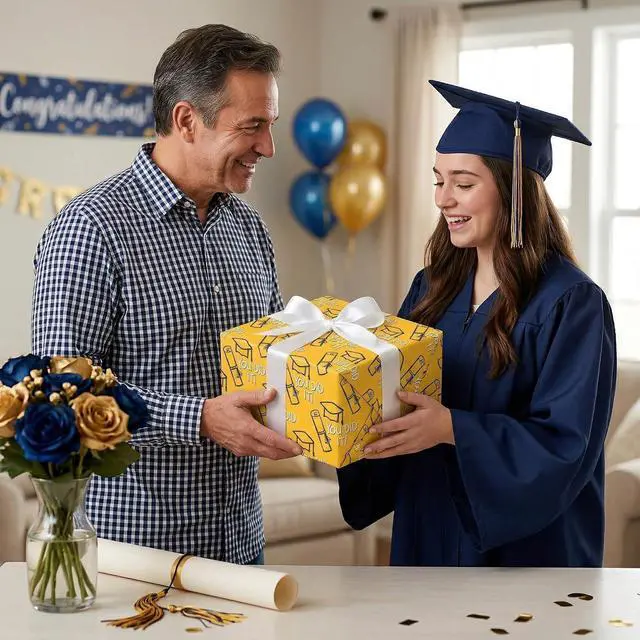 Alt view image 3 of 7 - WAPLIGHAL Graduation Wrapping Paper for Class of 2026 - Graduation Caps, Diplomas, Stars and You Did It in Black, Gold Color - Gift Wrap for Birthday, Baby Shower, Holiday