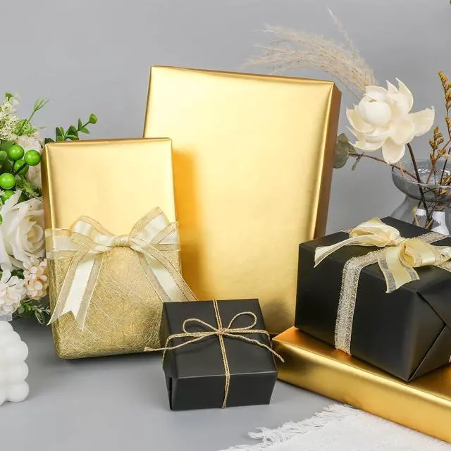 Alt view image 6 of 7 - NESCCI Matte Metal Gold Wrapping Paper, Solid Color Paper,Gift Wrapping Paper,Perfect for Wedding,Valentine's Day,Birthday, Christmas,Baby Shower,DIY Bouquet (17 Inches X 32.8 Feet)