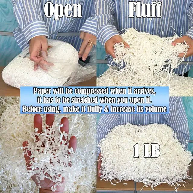 Alt view image 4 of 7 - Mood Lab Crinkle Cut Paper Shred Filler - 1 LB White - Shredded Cut Paper for Basket Filling - Gift Box Kraft Wrapping Paper
