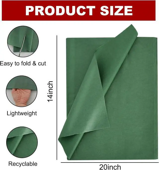 Alt view image 2 of 7 - BEISHIDA 100 Sheets Forest Green Tissue Paper Bulk, Wrapping Tissue Paper for Gift Bags, 14 x 20 Inch Gift Wrap for Birthday Wedding Graduation DIY Crafts Holiday Flowers