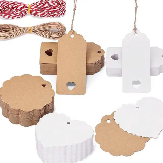 Main image of SallyFashion Assorted Gift Tags with String, 200 Pack 3 Designs