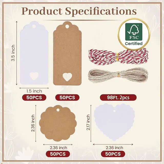 Alt view image 6 of 7 - SallyFashion Assorted Gift Tags with String, 200 Pack 3 Designs