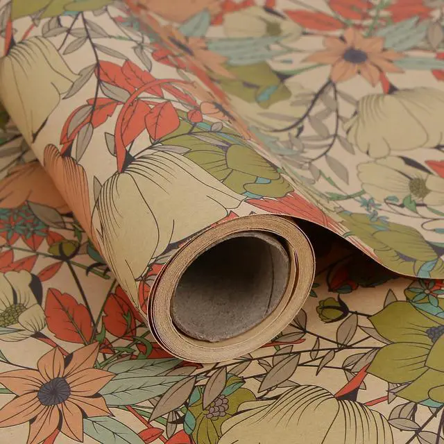 Main image of Aimyoo Kraft Floral Wrapping Paper Roll, All Occasion Vintage Flower Gift Wrap for Wedding Birthday Bridal Shower, 17 inch x 10 ft