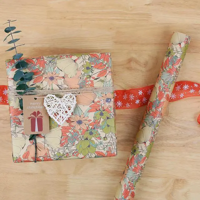Alt view image 4 of 7 - Aimyoo Kraft Floral Wrapping Paper Roll, All Occasion Vintage Flower Gift Wrap for Wedding Birthday Bridal Shower, 17 inch x 10 ft