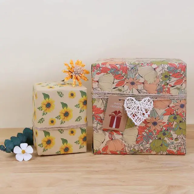 Alt view image 5 of 7 - Aimyoo Kraft Floral Wrapping Paper Roll, All Occasion Vintage Flower Gift Wrap for Wedding Birthday Bridal Shower, 17 inch x 10 ft