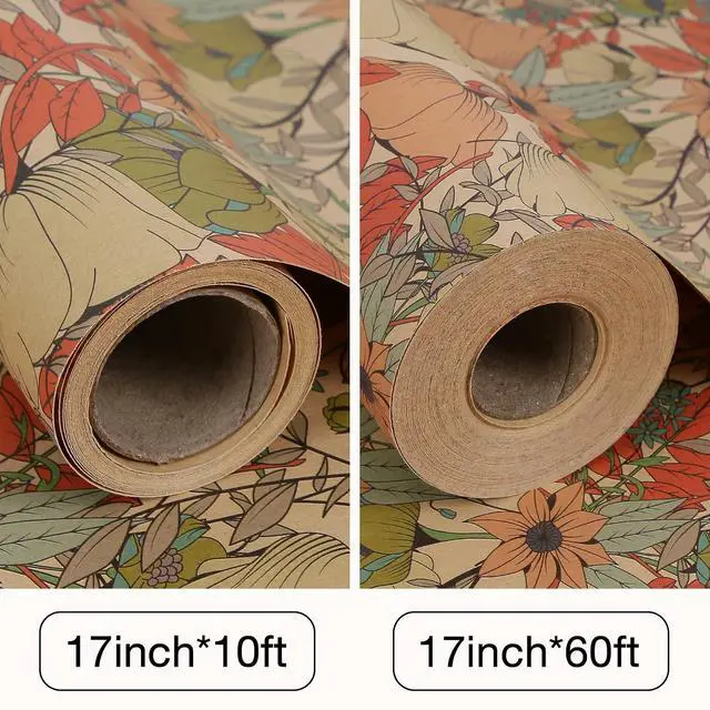 Alt view image 7 of 7 - Aimyoo Kraft Floral Wrapping Paper Roll, All Occasion Vintage Flower Gift Wrap for Wedding Birthday Bridal Shower, 17 inch x 10 ft