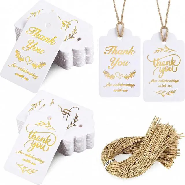 Main image of SallyFashion 100PCS Gold Foil Thank You Gift Tags with String