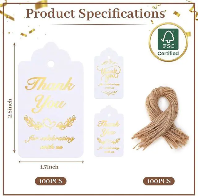 Alt view image 6 of 7 - SallyFashion 100PCS Gold Foil Thank You Gift Tags with String