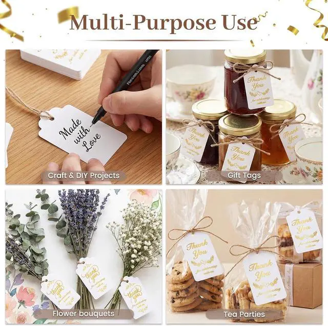 Alt view image 2 of 7 - SallyFashion 100PCS Gold Foil Thank You Gift Tags with String