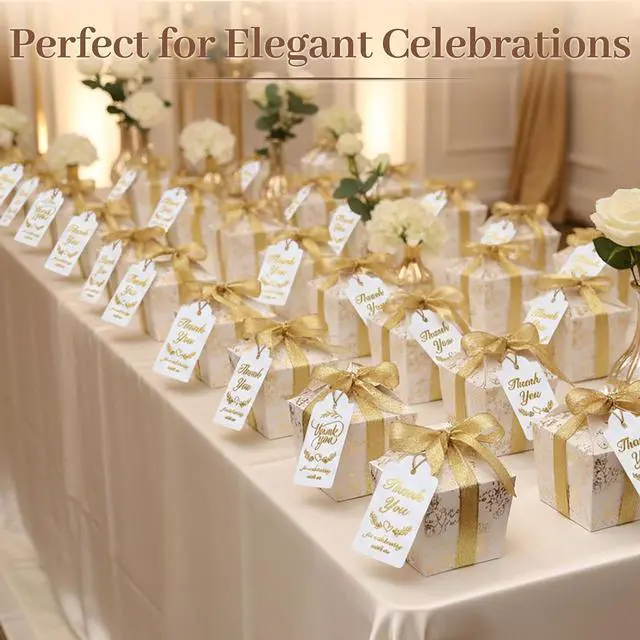 Alt view image 3 of 7 - SallyFashion 100PCS Gold Foil Thank You Gift Tags with String