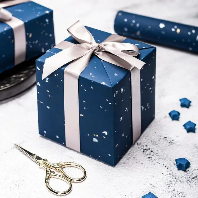 Alt view image 4 of 7 - MAYPLUSS Navy Blue Wrapping Paper Roll, 17N x 16.5FT Shiny Flakes Gift Wrap