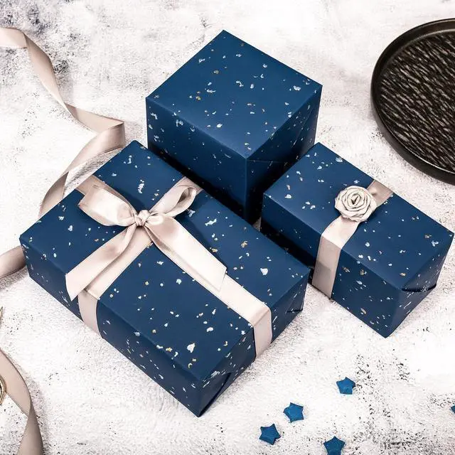 Alt view image 3 of 7 - MAYPLUSS Navy Blue Wrapping Paper Roll, 17N x 16.5FT Shiny Flakes Gift Wrap