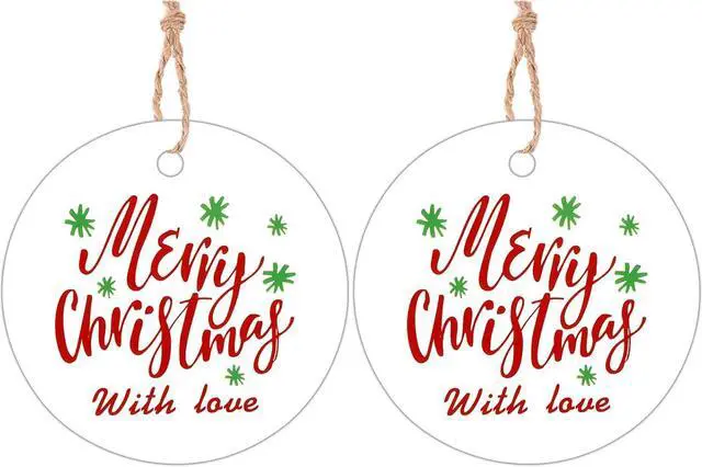 Main image of jijAcraft Christmas Tags with String - 100Pcs Holiday Gift Tags, Merry Christmas with Love Name Labels, 2Inch Round Winter Gift Tag for Xmas Party, Party Favors, DIY Crafts