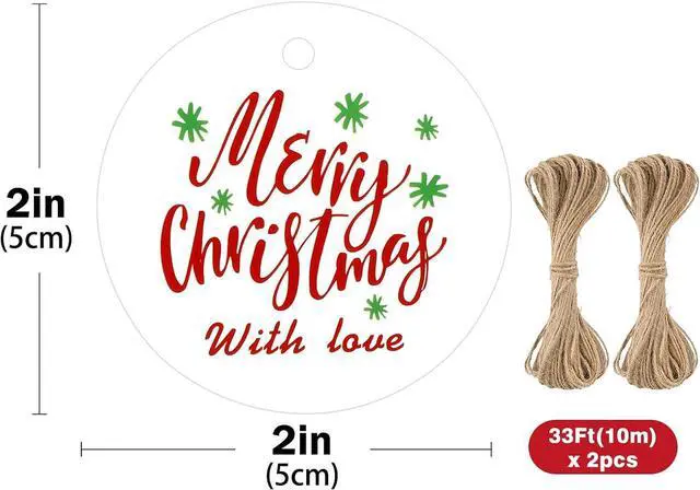 Alt view image 2 of 6 - jijAcraft Christmas Tags with String - 100Pcs Holiday Gift Tags, Merry Christmas with Love Name Labels, 2Inch Round Winter Gift Tag for Xmas Party, Party Favors, DIY Crafts