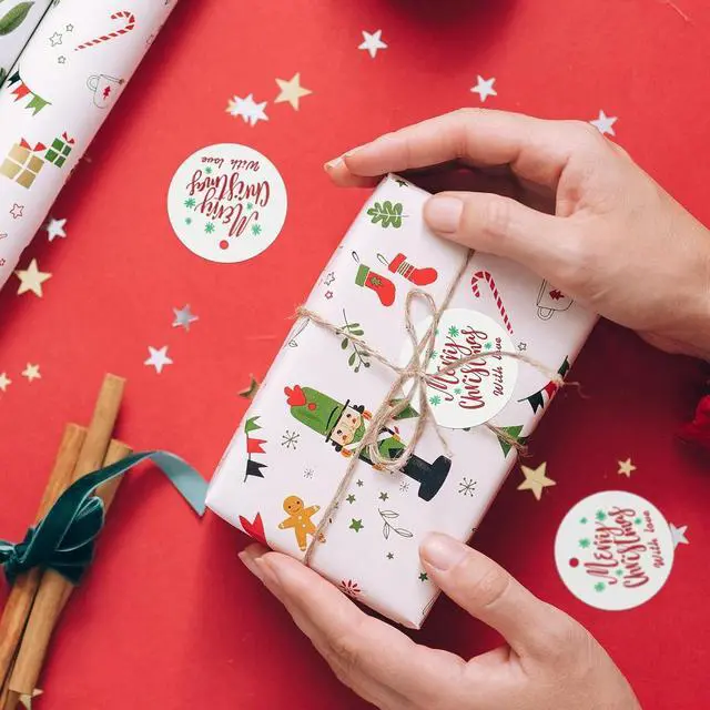 Alt view image 5 of 6 - jijAcraft Christmas Tags with String - 100Pcs Holiday Gift Tags, Merry Christmas with Love Name Labels, 2Inch Round Winter Gift Tag for Xmas Party, Party Favors, DIY Crafts
