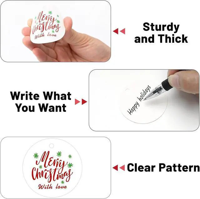 Alt view image 3 of 6 - jijAcraft Christmas Tags with String - 100Pcs Holiday Gift Tags, Merry Christmas with Love Name Labels, 2Inch Round Winter Gift Tag for Xmas Party, Party Favors, DIY Crafts