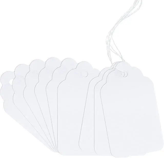 Main image of ZUFECY 100 Marking Tags - White Price Tags with String, Display Labels for Jewelry, 2.75 x 1.57 Inches