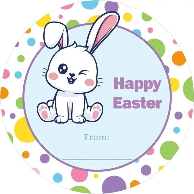 Main image of Happy Easter Stickers Bunny Stickers 60 Pcs 2 Inch Easter Gift Tag Sticker