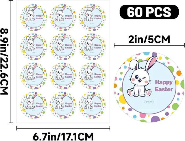 Alt view image 2 of 7 - Happy Easter Stickers Bunny Stickers 60 Pcs 2 Inch Easter Gift Tag Sticker