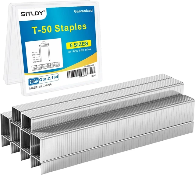 Main image of Heavy Duty T50 Staples 1300-Count 3 Sizes Galvanized 3/8" Crown