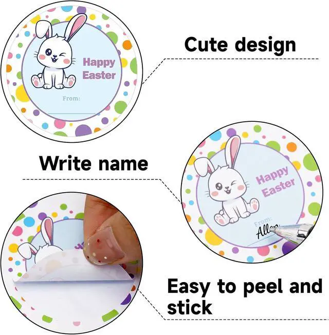 Alt view image 3 of 7 - Happy Easter Stickers Bunny Stickers 60 Pcs 2 Inch Easter Gift Tag Sticker