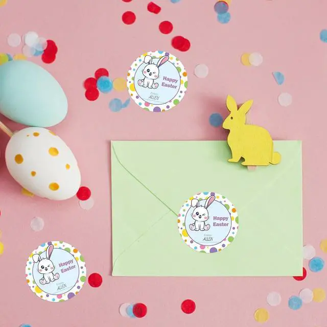 Alt view image 4 of 7 - Happy Easter Stickers Bunny Stickers 60 Pcs 2 Inch Easter Gift Tag Sticker
