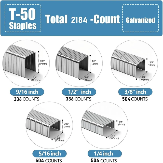 Alt view image 2 of 5 - Heavy Duty T50 Staples 1300-Count 3 Sizes Galvanized 3/8" Crown