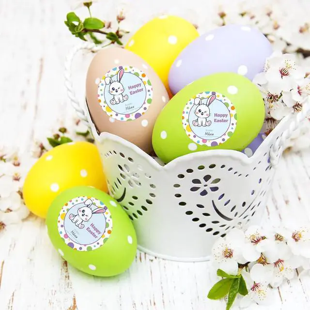 Alt view image 5 of 7 - Happy Easter Stickers Bunny Stickers 60 Pcs 2 Inch Easter Gift Tag Sticker
