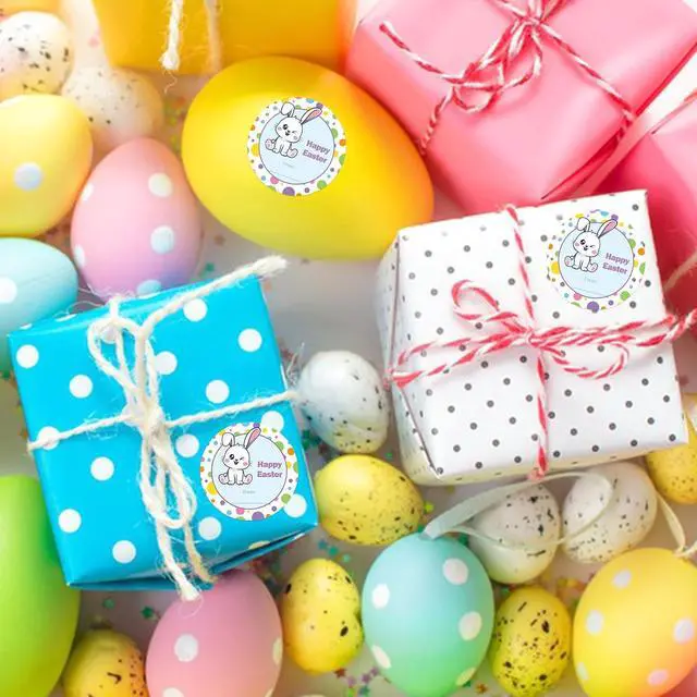 Alt view image 7 of 7 - Happy Easter Stickers Bunny Stickers 60 Pcs 2 Inch Easter Gift Tag Sticker