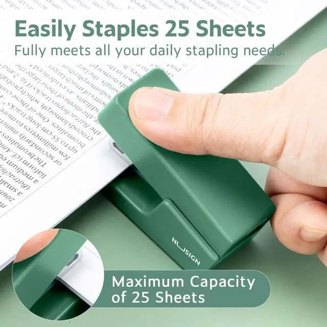 Alt view image 2 of 7 - NUSIGN Mini Stapler with 830 Staples, Small Cute Desk Staplers, 25 Sheet Capacity, Green