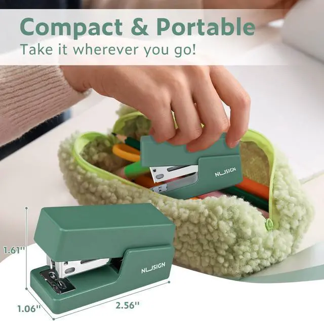 Alt view image 7 of 7 - NUSIGN Mini Stapler with 830 Staples, Small Cute Desk Staplers, 25 Sheet Capacity, Green