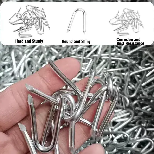 Alt view image 3 of 5 - 220 Pcs Heavy Duty Fencing Staples - U-Shaped Wire Fencing Nails for Mesh, Chain Link & Woven Fence | Carbon Steel with Anti-Rust Coating, Galvanized