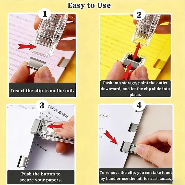 Alt view image 7 of 7 - Portable Binder Clip Stapler, 100 Reusable Clips, Handheld Paper Clam Clip Dispenser for Desktop Document Home School Desk Office (Blue + Pink)