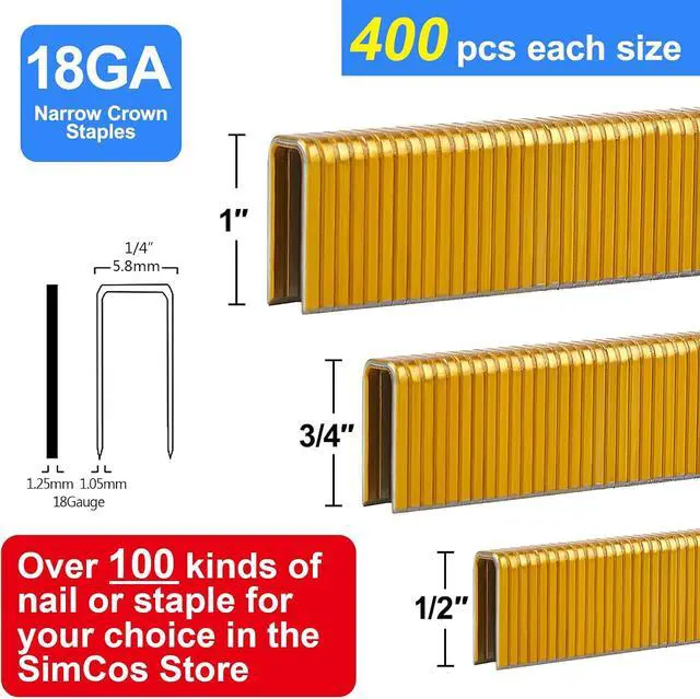 Alt view image 2 of 5 - 18 Gauge 1/4 Inch Norrow Crown Staples 1/2",3/4",1",1200-Pack