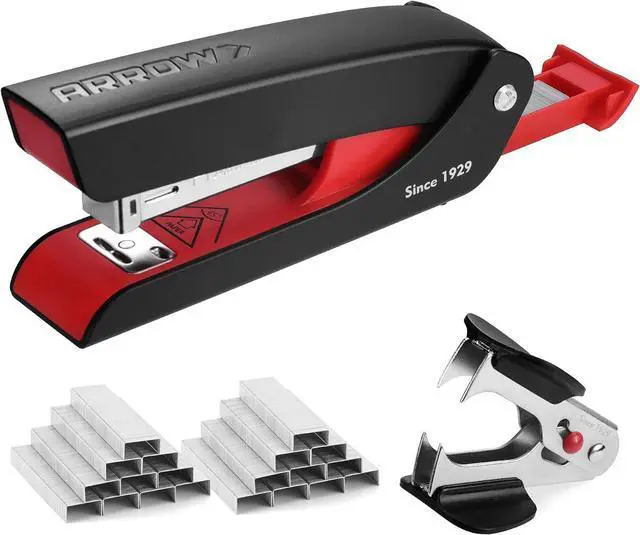 Main image of Arrow Office Stapler Set, 25 Sheet Capacity Metal Desk Stapler with 2100 Staples and Staple Remover, Half Strip Design and Non-Slip Base, Spare Staple Storage for Classroom, Office and Home