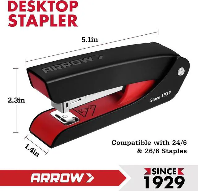 Alt view image 2 of 7 - Arrow Office Stapler Set, 25 Sheet Capacity Metal Desk Stapler with 2100 Staples and Staple Remover, Half Strip Design and Non-Slip Base, Spare Staple Storage for Classroom, Office and Home