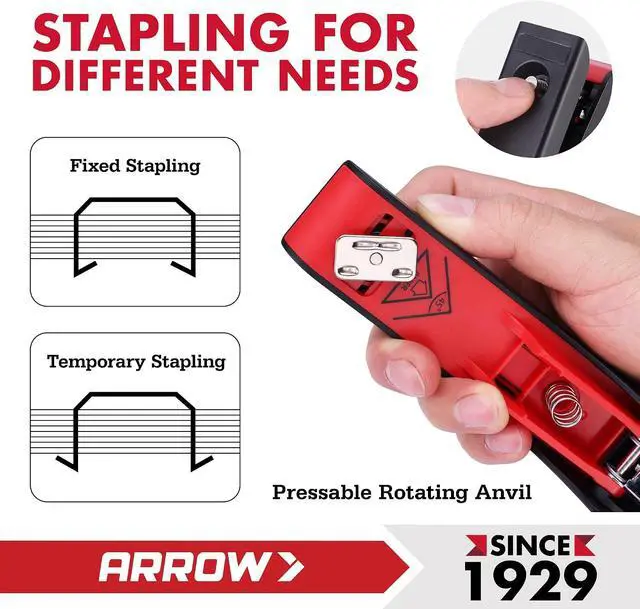 Alt view image 3 of 7 - Arrow Office Stapler Set, 25 Sheet Capacity Metal Desk Stapler with 2100 Staples and Staple Remover, Half Strip Design and Non-Slip Base, Spare Staple Storage for Classroom, Office and Home
